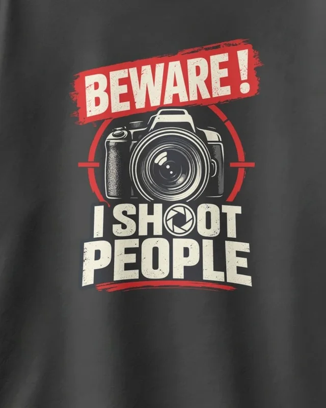 Beware I Shoot People Oversized T-Shirt in Black — design detail