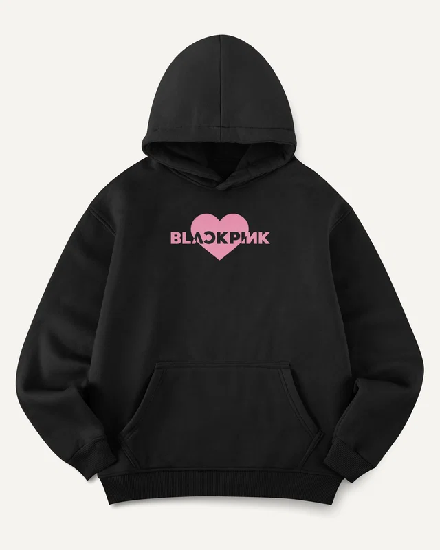 Blackpink Heart Graphic Hoodie in Black — front