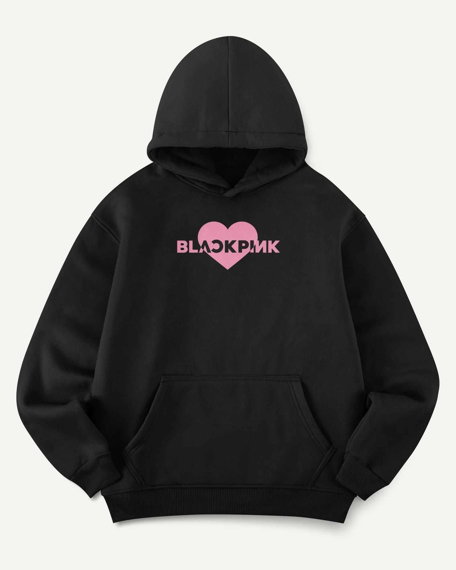 Blackpink Heart Graphic Hoodie in Black — front Blackpink Heart Graphic Hoodie in Black — front