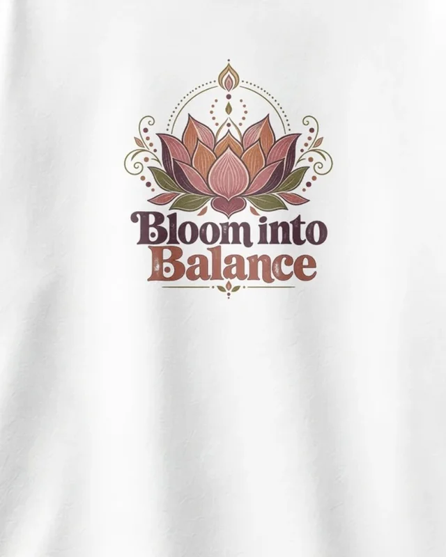 Bloom into Balance Oversized T-Shirt in White — design detail