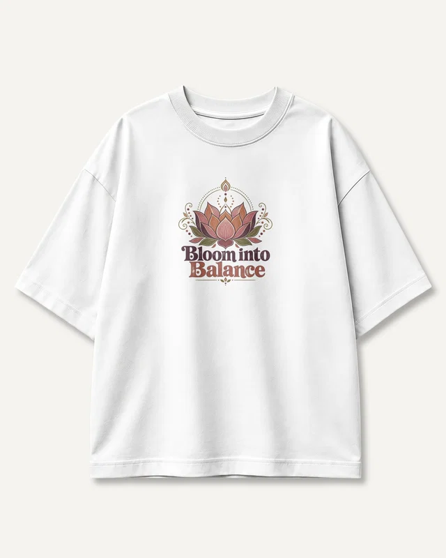 Bloom into Balance Oversized T-Shirt in White — front