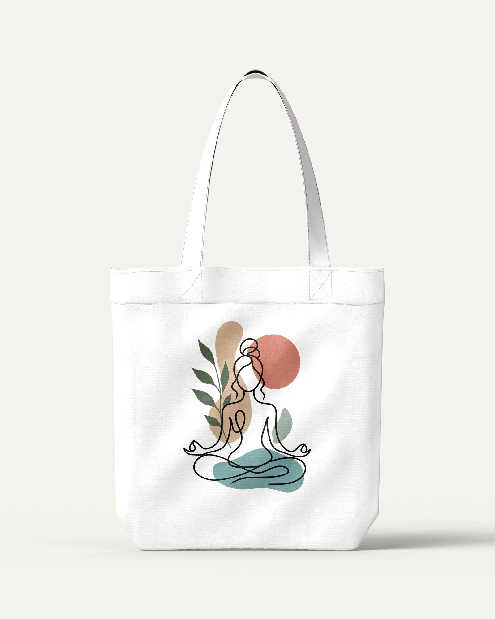 Botanical Yoga Line Art Zipper Tote Bag White front Botanical Yoga Line Art Zipper Tote Bag in White — front