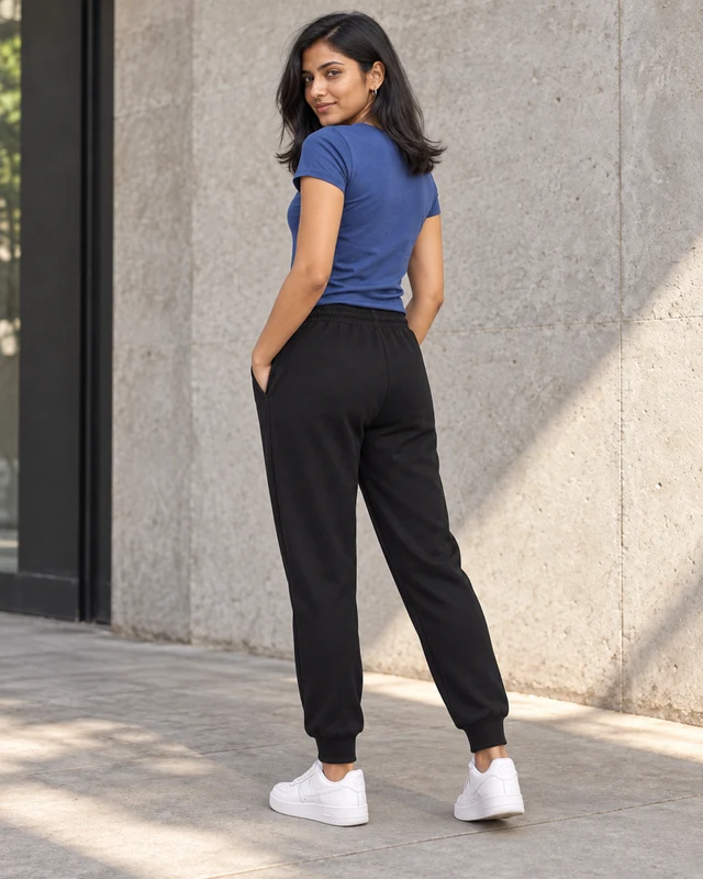 Essential Regular Fit Joggers in Black — Back view