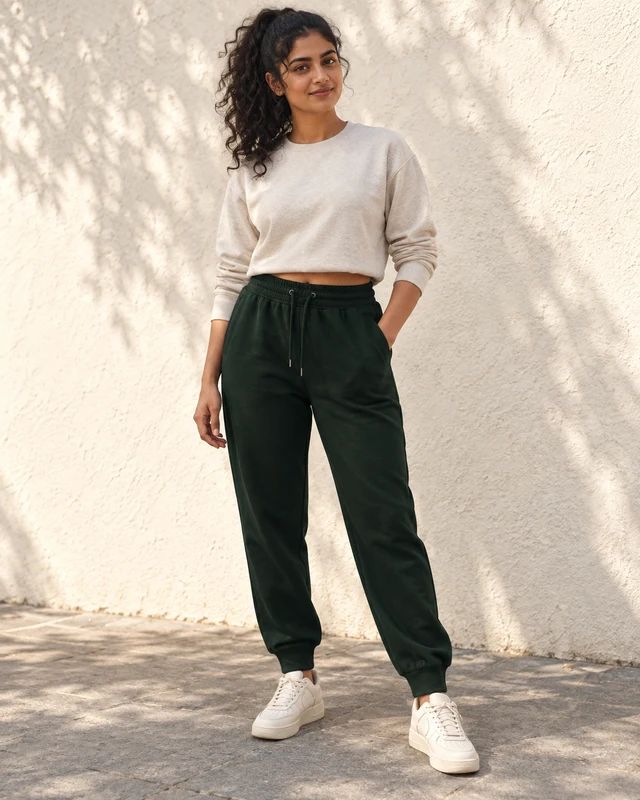 Essential Regular Fit Joggers in Bottle Green — Model front