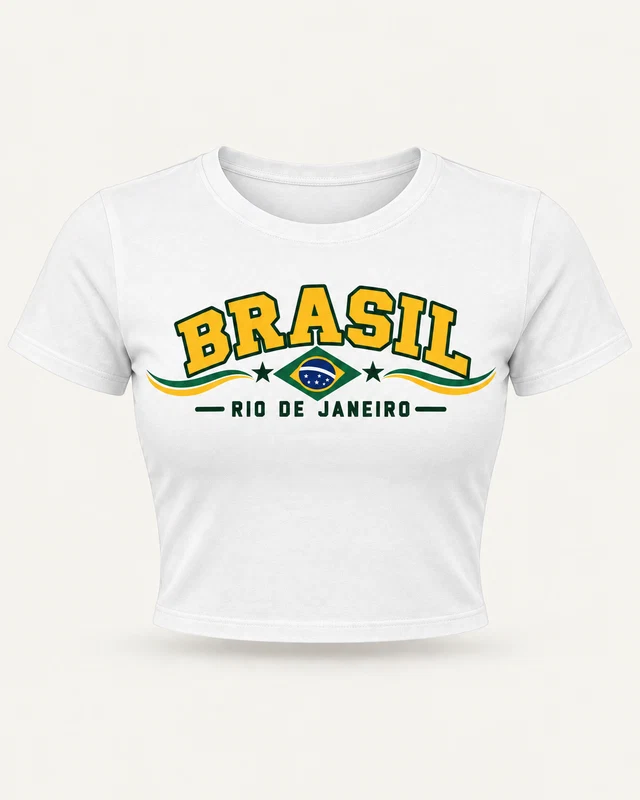 Brasil Rio de Janeiro Graphic Crop Top in White — product front