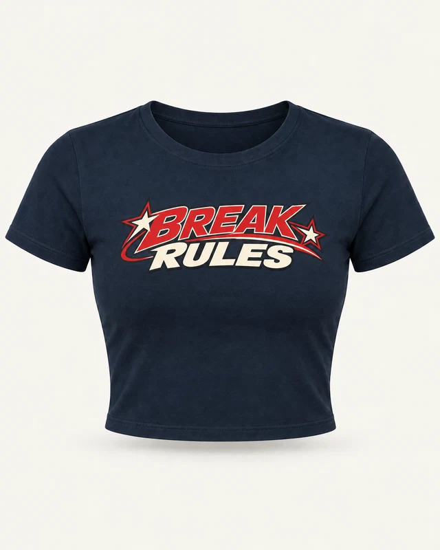 Break Rules Graphic Crop Top in Navy Blue — product front