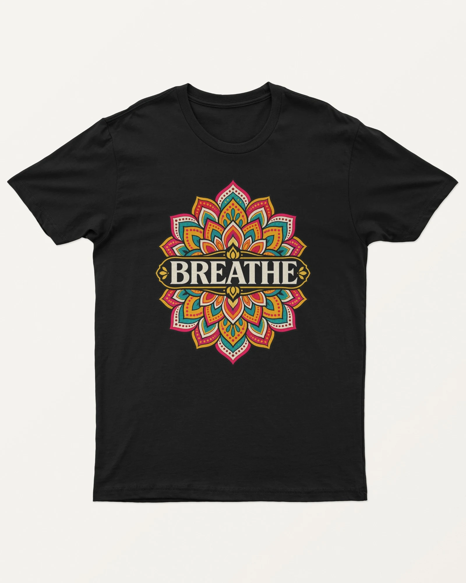 Breathe Mandala Regular T-Shirt in Black — front Breathe Mandala Regular T-Shirt in Black — front