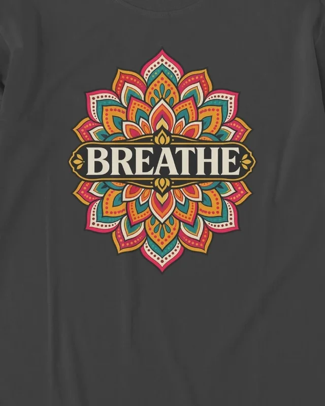 Breathe Mandala Long-Sleeve T-Shirt in Black — design detail