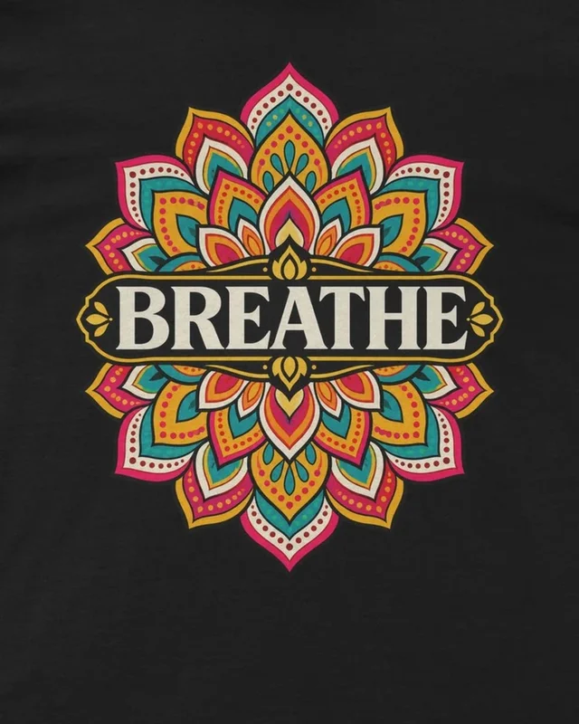 Breathe Mandala Regular T-Shirt in Black — design detail