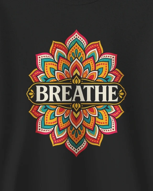 Breathe Mandala Sweatshirt in Black — design detail