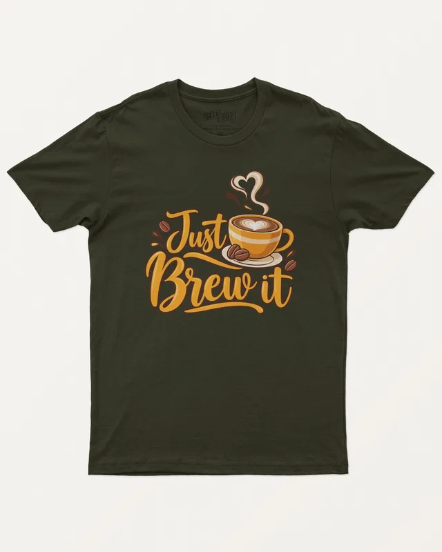 Just Brew It Regular T-Shirt in Olive Green — front
