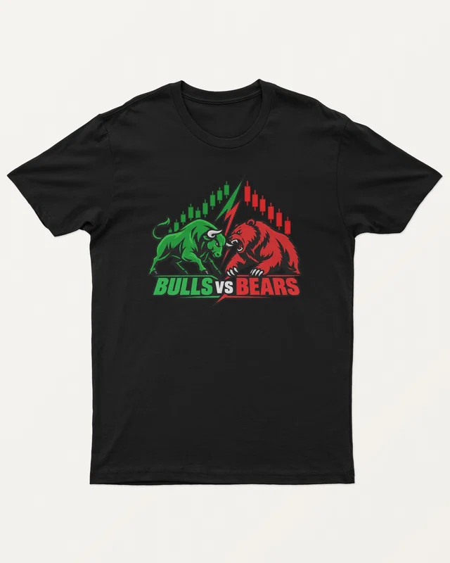Bulls vs Bears Regular T-Shirt in Black — front
