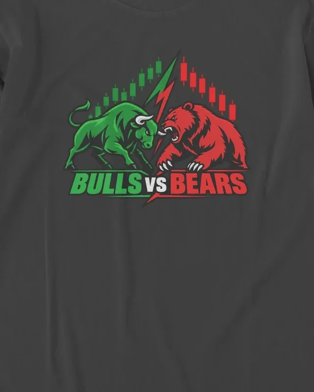 Bulls vs Bears Long-Sleeve T-Shirt in Black — design detail