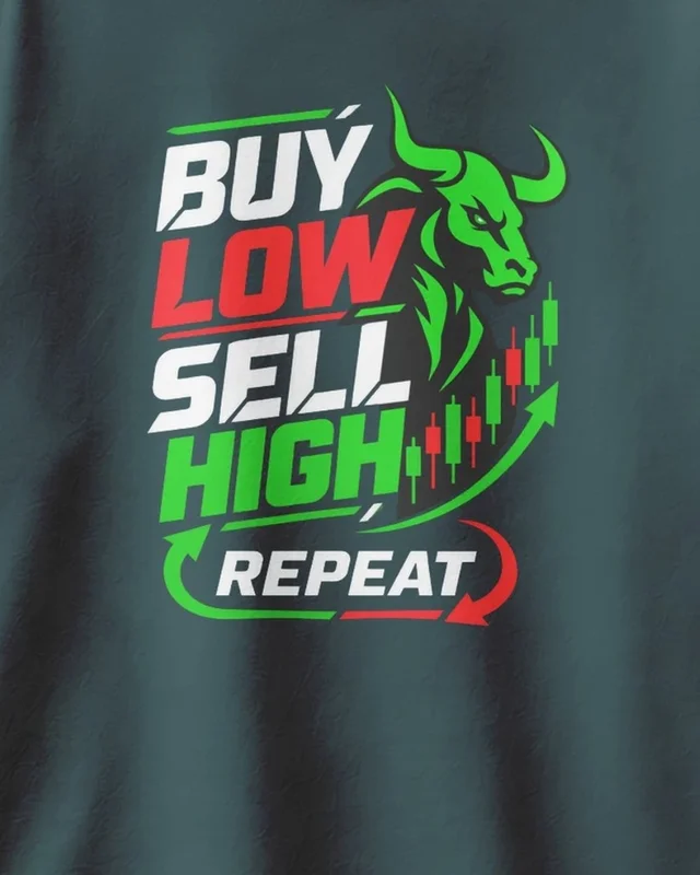 Buy Low Sell High Repeat Oversized T-Shirt in Petrol Blue — design detail