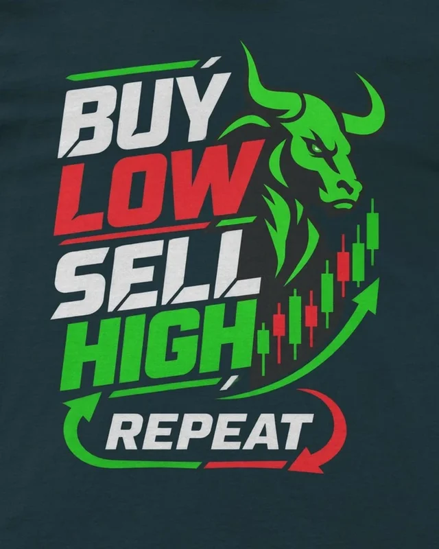 Buy Low Sell High Repeat Regular T-Shirt in Petrol Blue — design detail