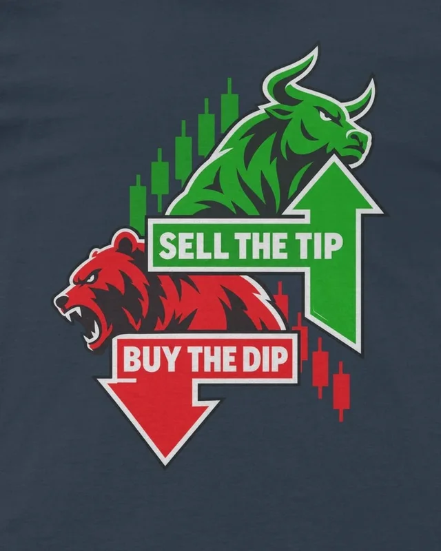 Buy the Dip Sell the Tip Regular T-Shirt in Navy Blue — design detail