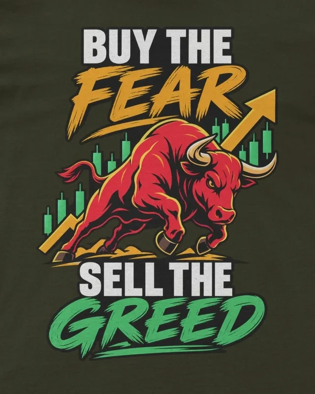 Buy the Fear Sell the Greed Regular T-Shirt in Olive Green — design detail