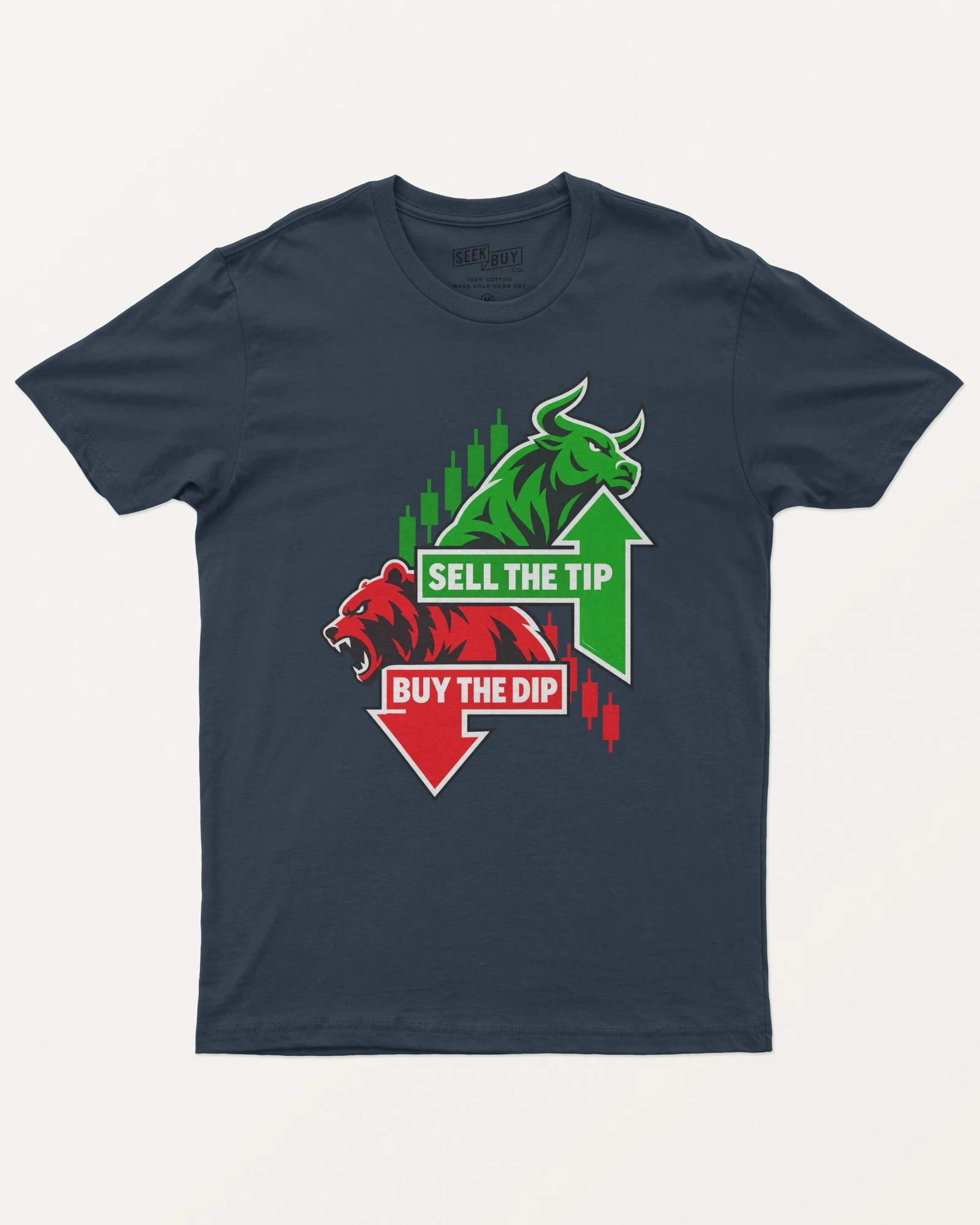 Buy the Dip Sell the Tip Regular T-Shirt in Navy Blue — front Buy the Dip Sell the Tip Regular T-Shirt in Navy Blue — front