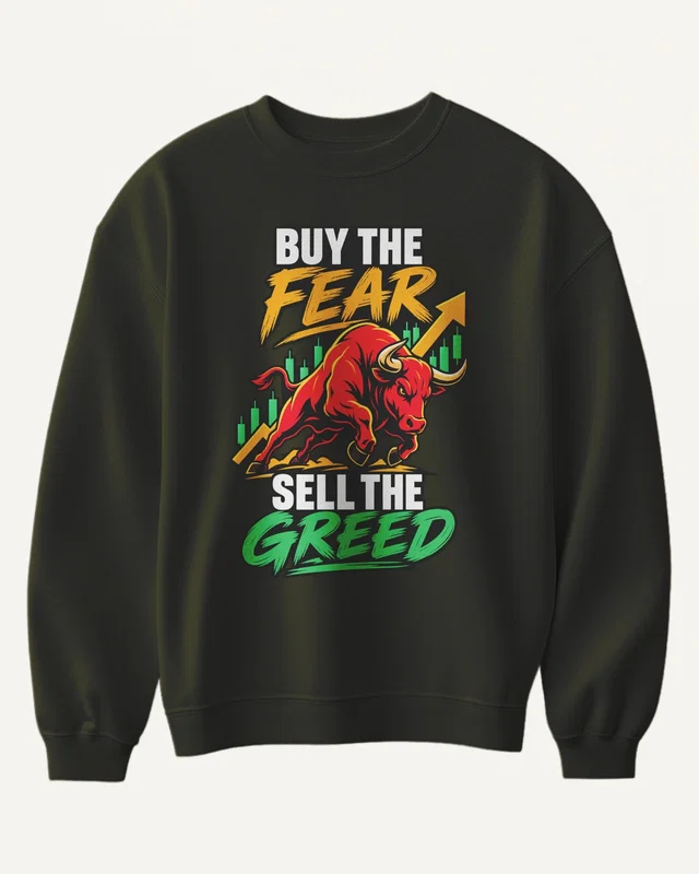 Buy the Fear Sell the Greed Sweatshirt in Olive Green — front