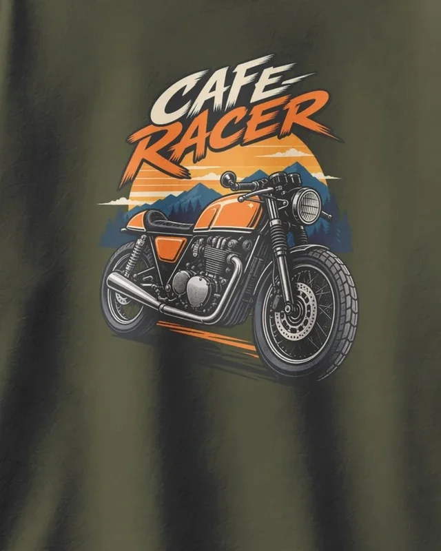 Cafe Racer Oversized T-Shirt in Olive Green — design detail