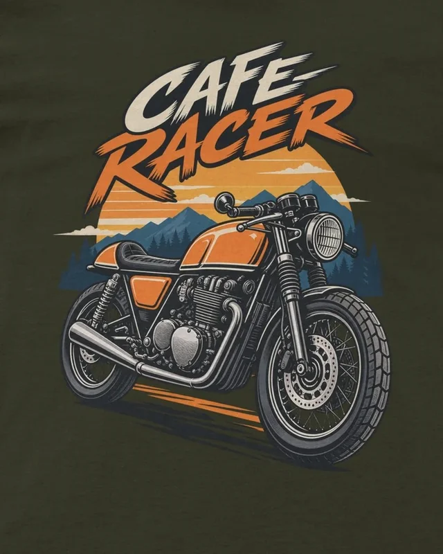 Cafe Racer Regular T-Shirt in Olive Green — design detail