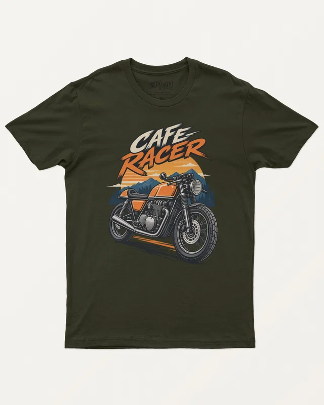 Cafe Racer Regular T-Shirt in Olive Green — front