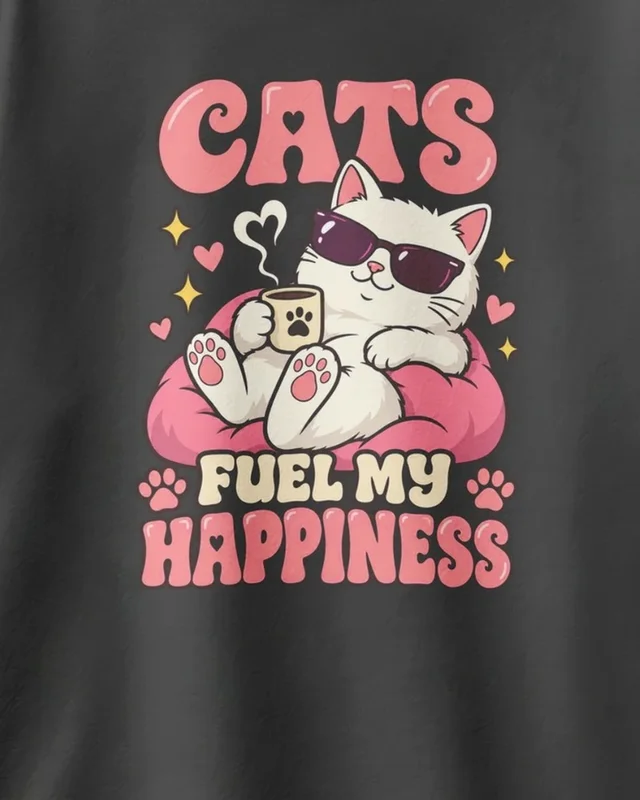 Cats Fuel My Happiness Oversized T-Shirt in Black — design detail