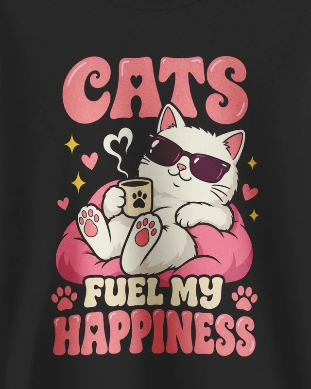Cats Fuel My Happiness Sweatshirt in Black — design detail