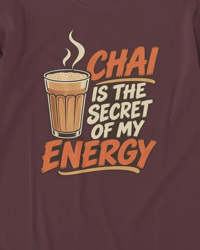 Chai Is the Secret of My Energy Long-Sleeve T-Shirt in Maroon — design detail
