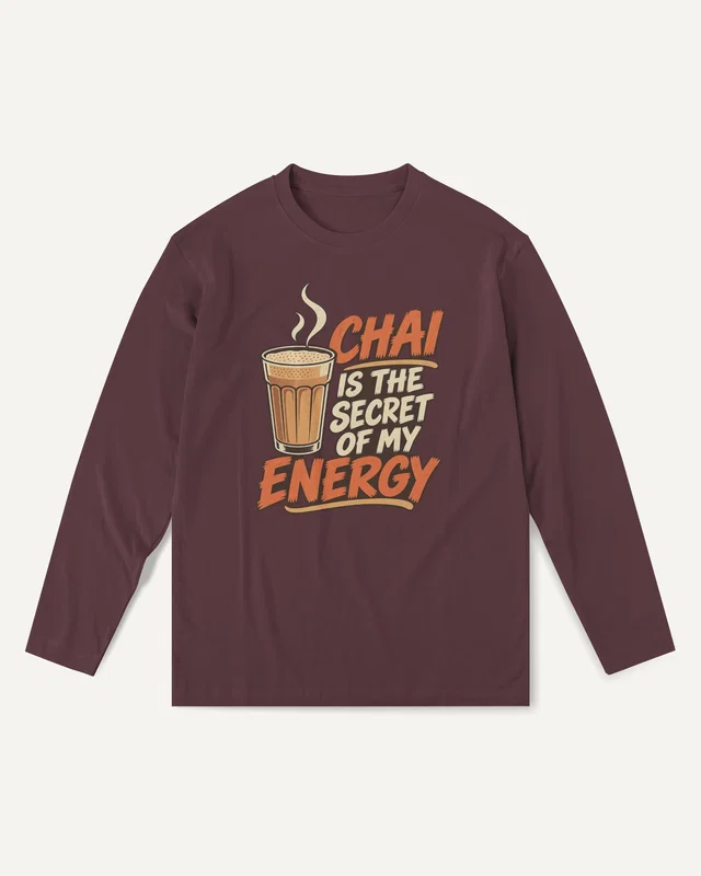 Chai Is the Secret of My Energy Long-Sleeve T-Shirt in Maroon — front