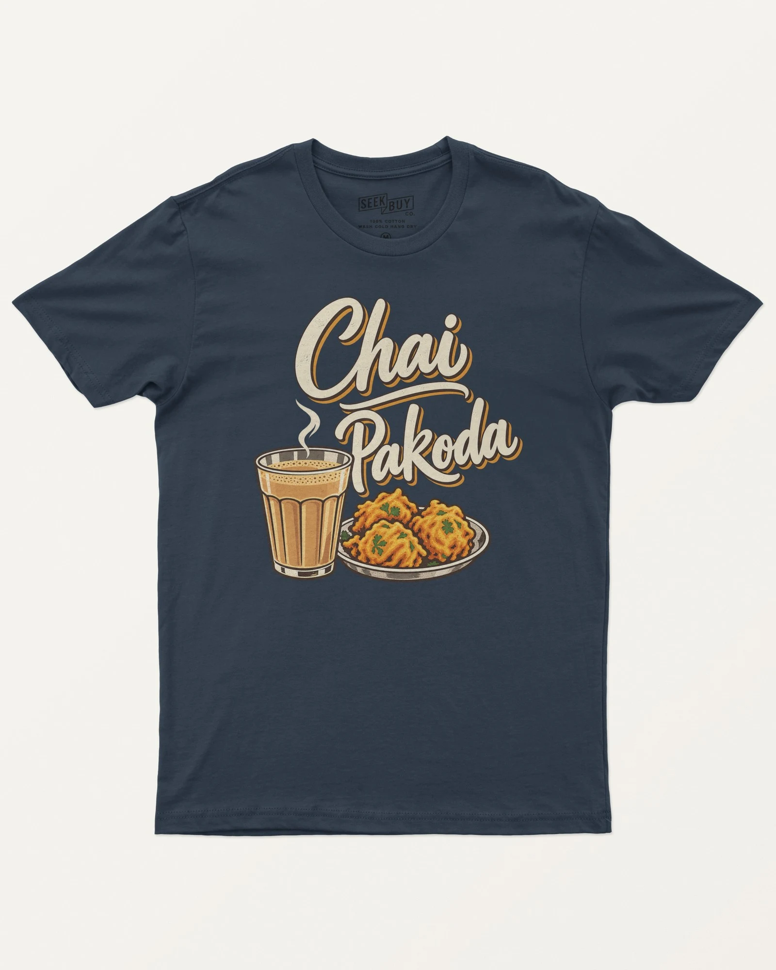 Chai Pakoda Regular T-Shirt in Navy Blue — front Chai Pakoda Regular T-Shirt in Navy Blue — front