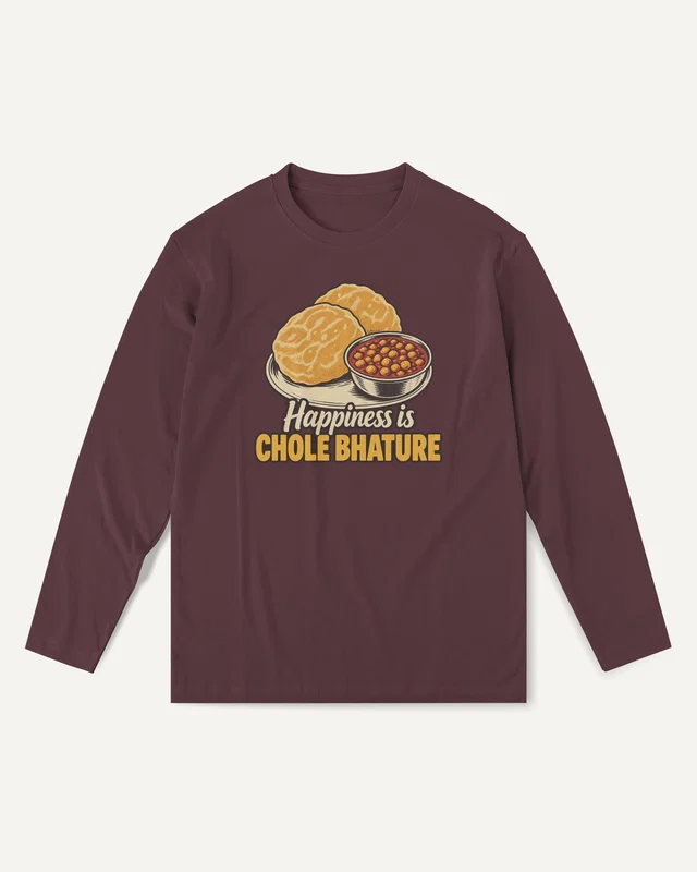 Happiness Is Chole Bhature Long-Sleeve T-Shirt in Maroon — front