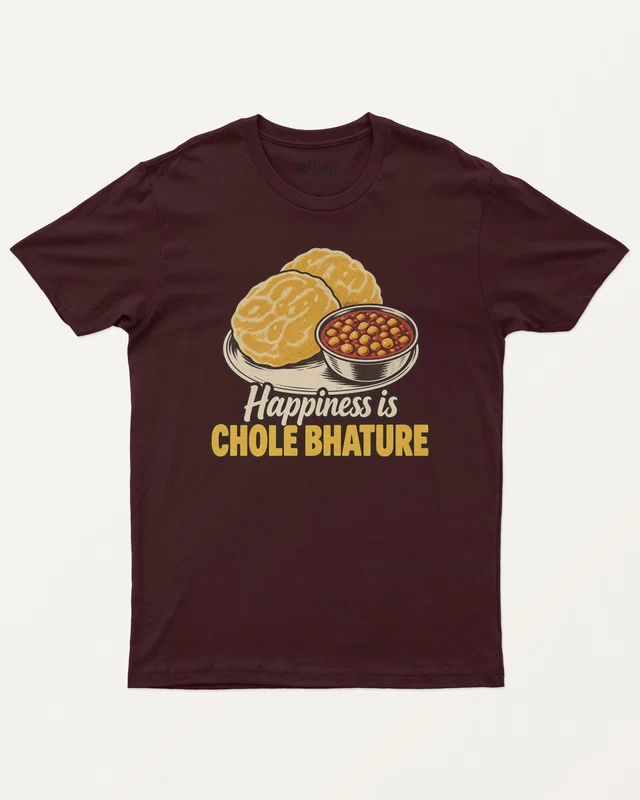 Happiness Is Chole Bhature Regular T-Shirt in Maroon — front