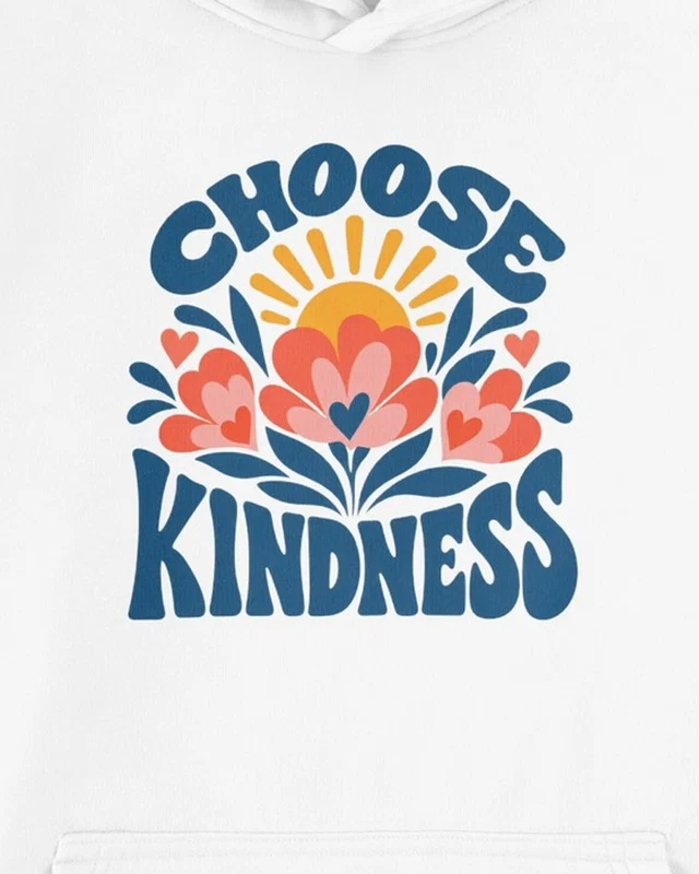 Choose Kindness Graphic Hoodie in White — cropped design detail