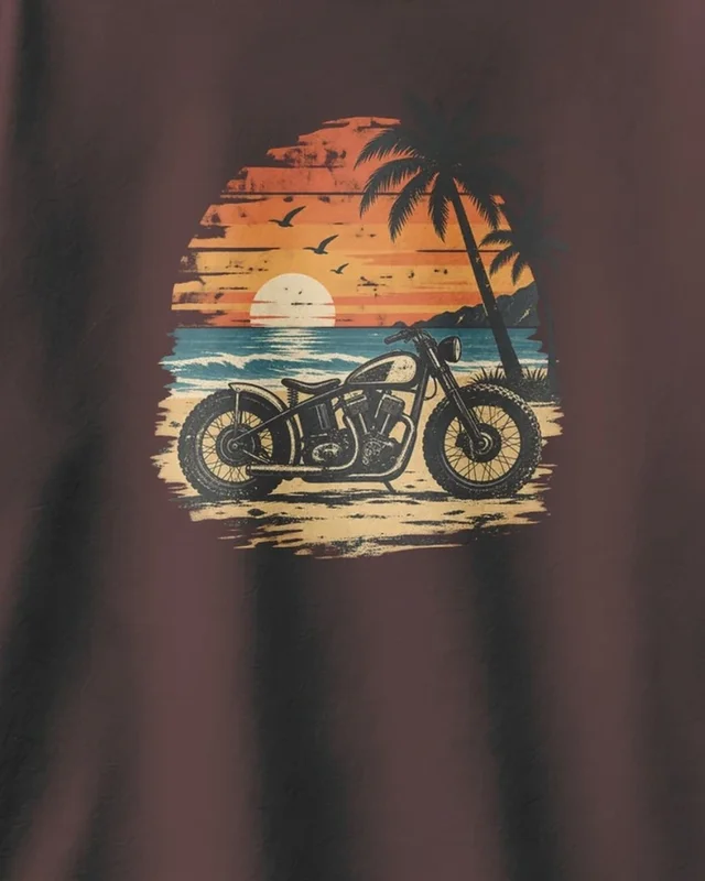Coastal Motorcycle Oversized T-Shirt in Maroon — design detail