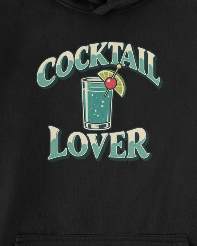 Cocktail Lover Graphic Hoodie in Black — cropped design detail