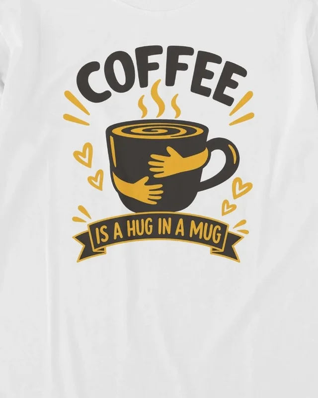 Coffee Is a Hug in a Mug Long-Sleeve T-Shirt in White — design detail