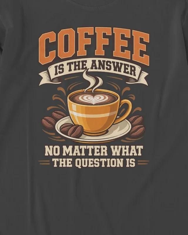 Coffee Is the Answer Long-Sleeve T-Shirt in Black — design detail
