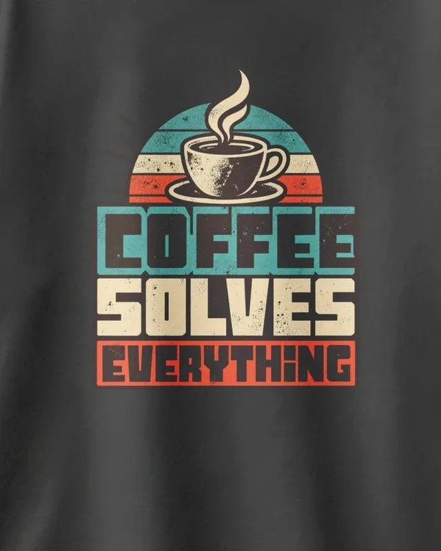 Coffee Solves Everything Oversized T-Shirt in Black — design detail