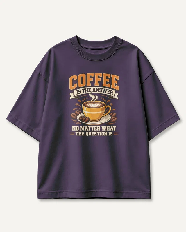 Coffee Is the Answer Oversized T-Shirt in Purple — front