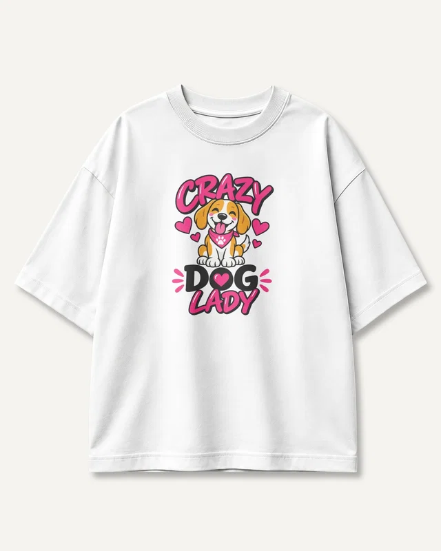 Crazy Dog Lady Oversized T-Shirt in White — front