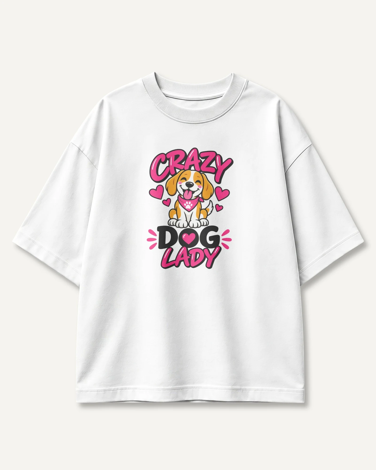 Crazy Dog Lady Oversized T-Shirt in White — front Crazy Dog Lady Oversized T-Shirt in White — front