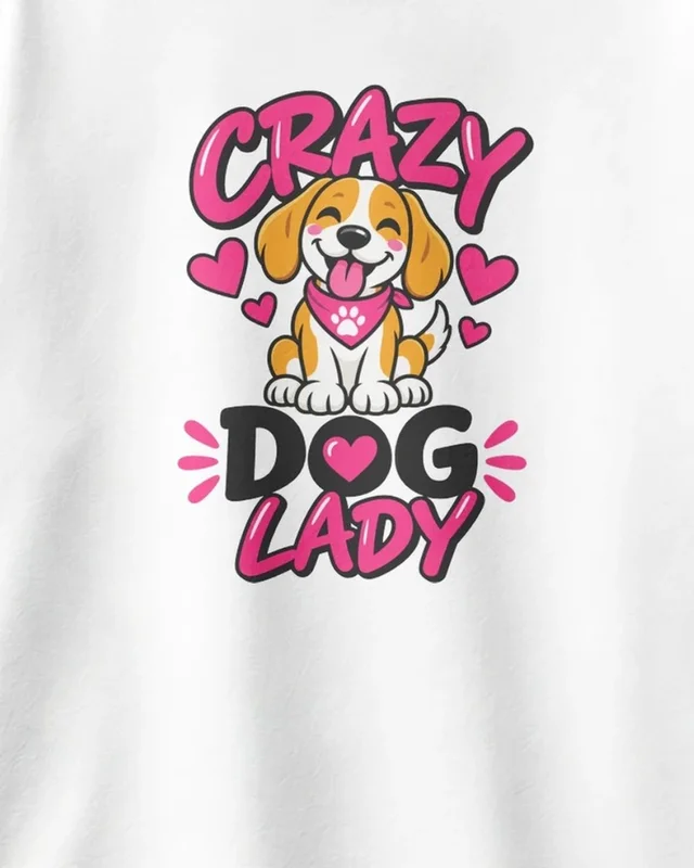 Crazy Dog Lady Oversized T-Shirt in White — design detail