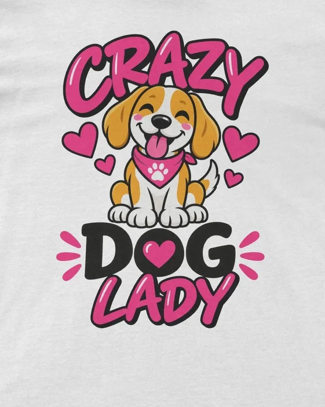 Crazy Dog Lady Regular T-Shirt in White — design detail