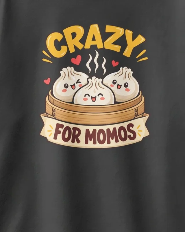 Crazy for Momos Oversized T-Shirt in Black — design detail