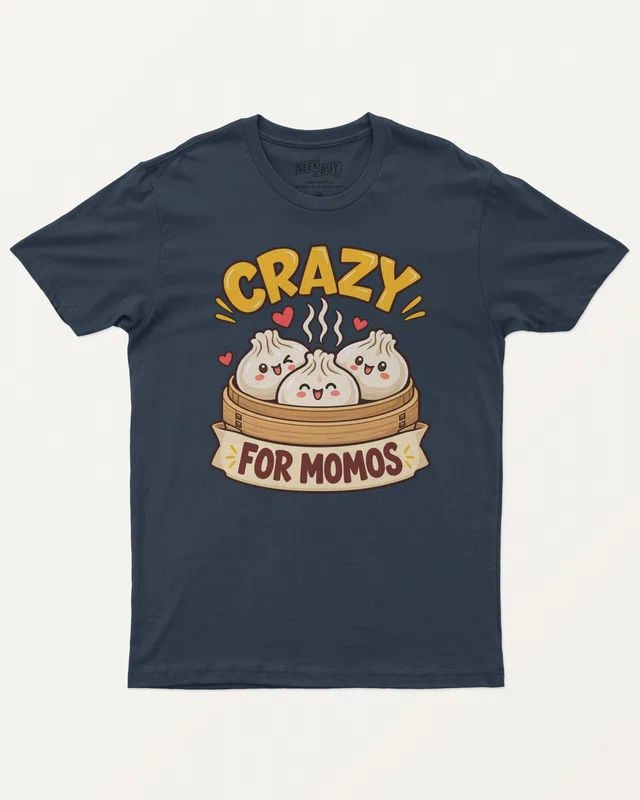 Crazy for Momos Regular T-Shirt in Navy Blue — front