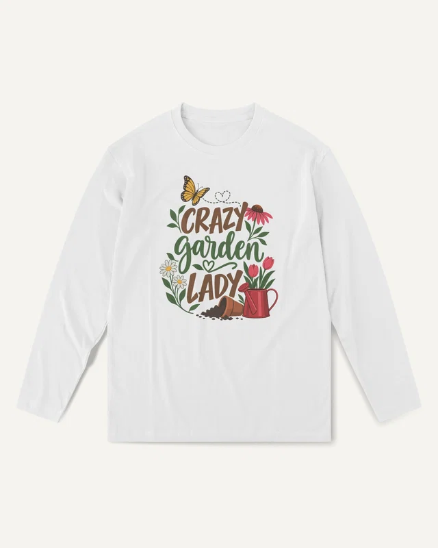 Crazy Garden Lady Long-Sleeve T-Shirt in White — front
