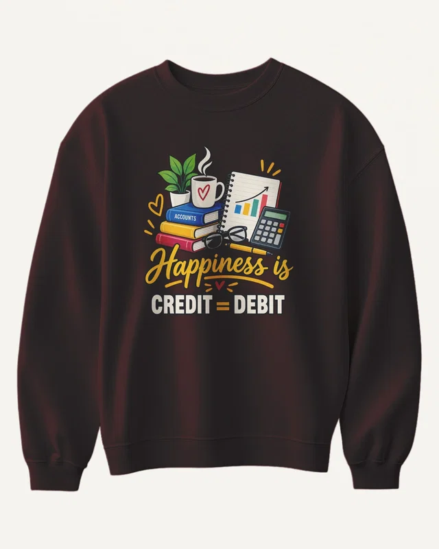 Happiness Is Credit Equals Debit Sweatshirt in Maroon — front