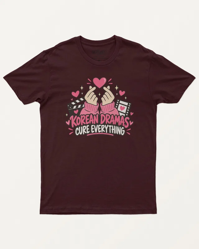 Korean Dramas Cure Everything Regular T-Shirt in Maroon — front