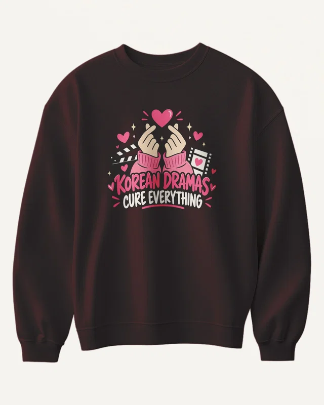 Korean Dramas Cure Everything Sweatshirt in Maroon — front